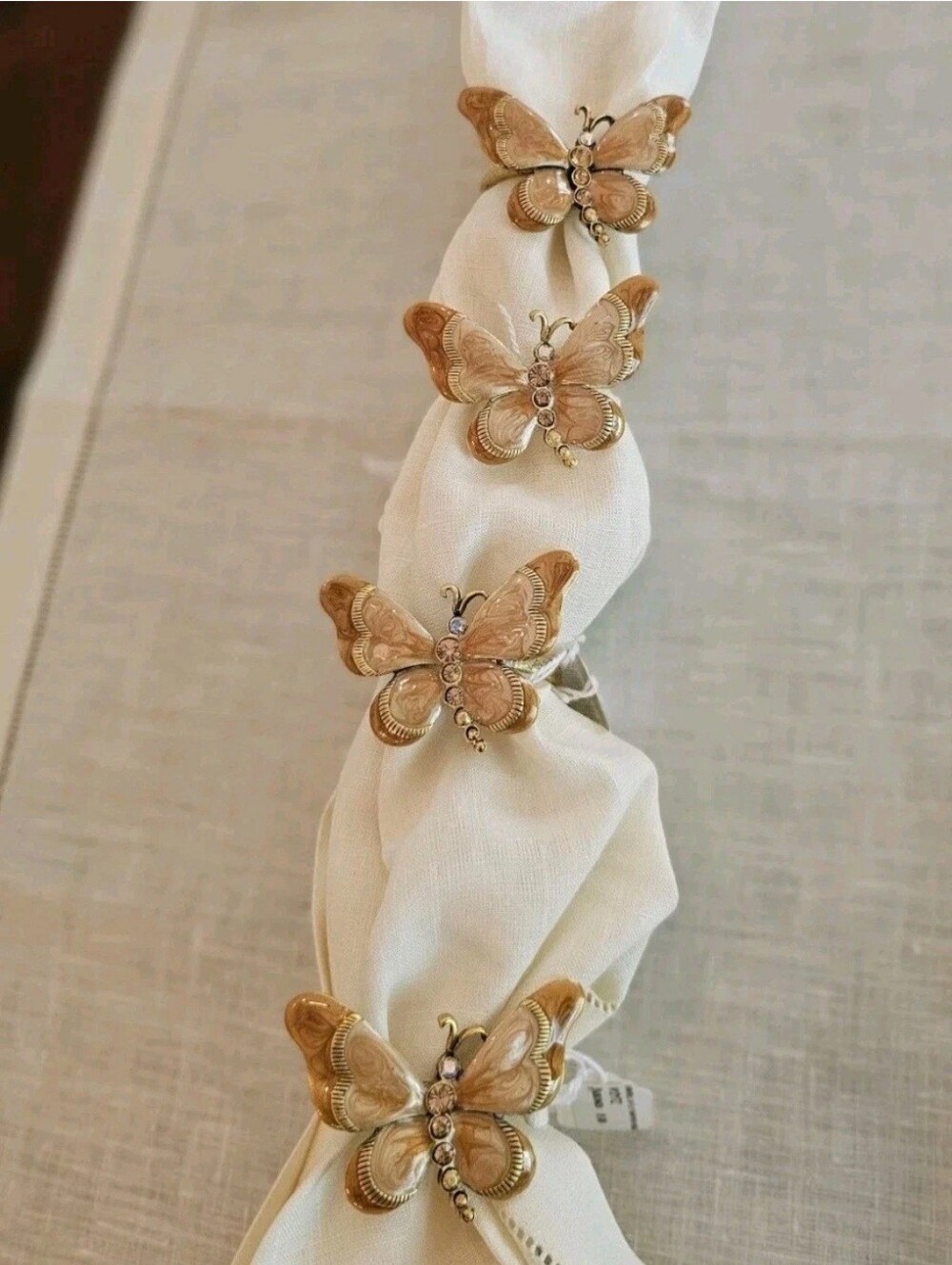 NWT Vintage Heavy Gold Enameled Butterfly Napkin Rings Set of 4 Bering’s